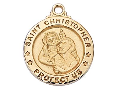 Gold Over Sterling Silver St. Christopher Round Medal on 18&quot; Gold Over Brass Chain