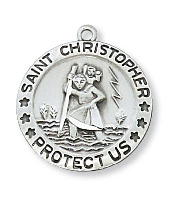 Sterling Silver St. Christopher Medal on 18&quot; Rhodium Plated Chain