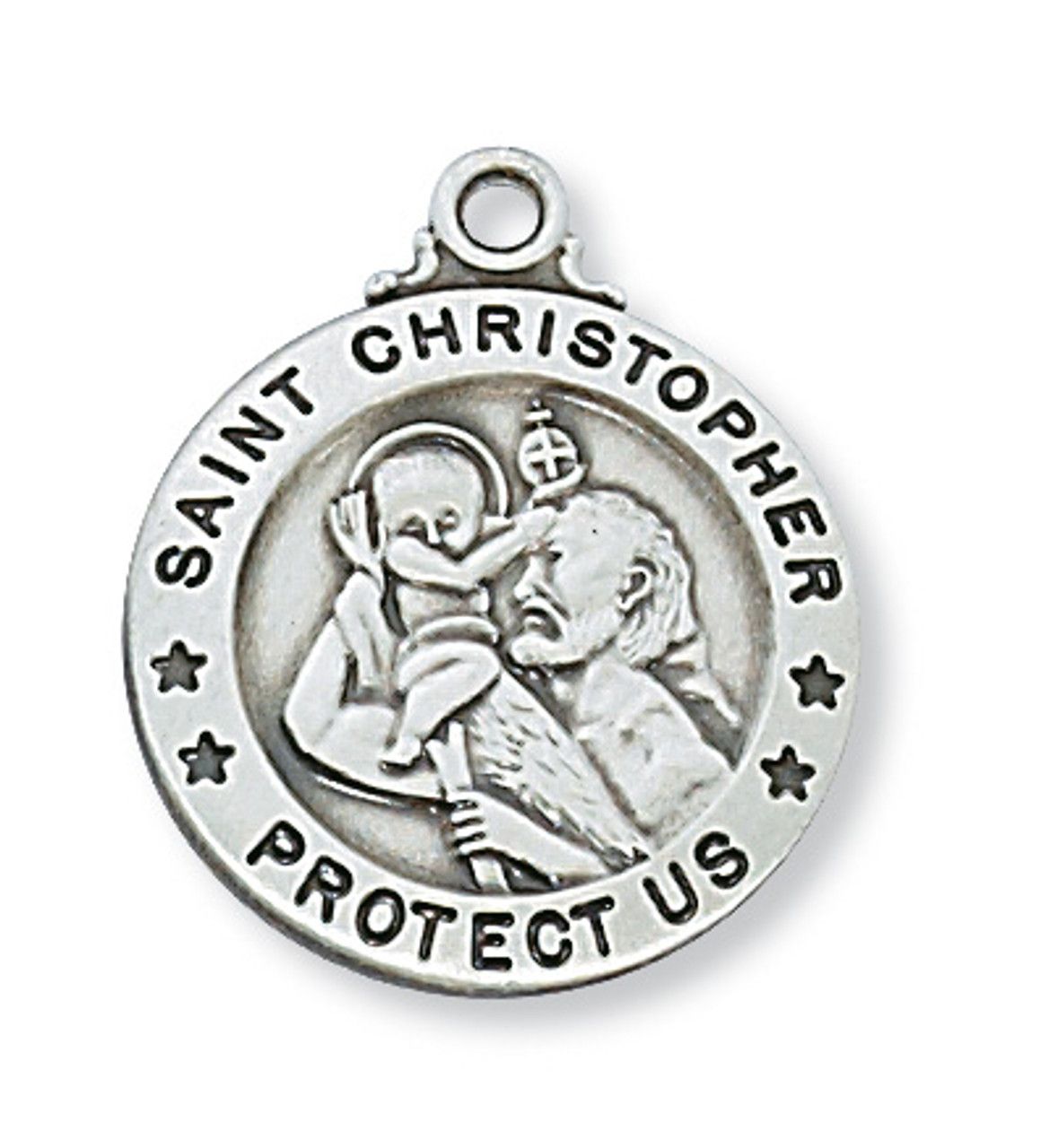 Sterling Silver St. Christopher Round Medal on 20&quot; Stainless Steel Chain
