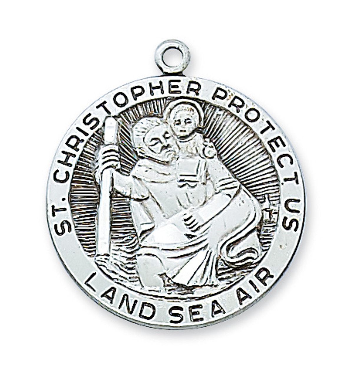 Sterling Silver St. Christopher Round Medal on 24&quot; Stainless Steel Chain