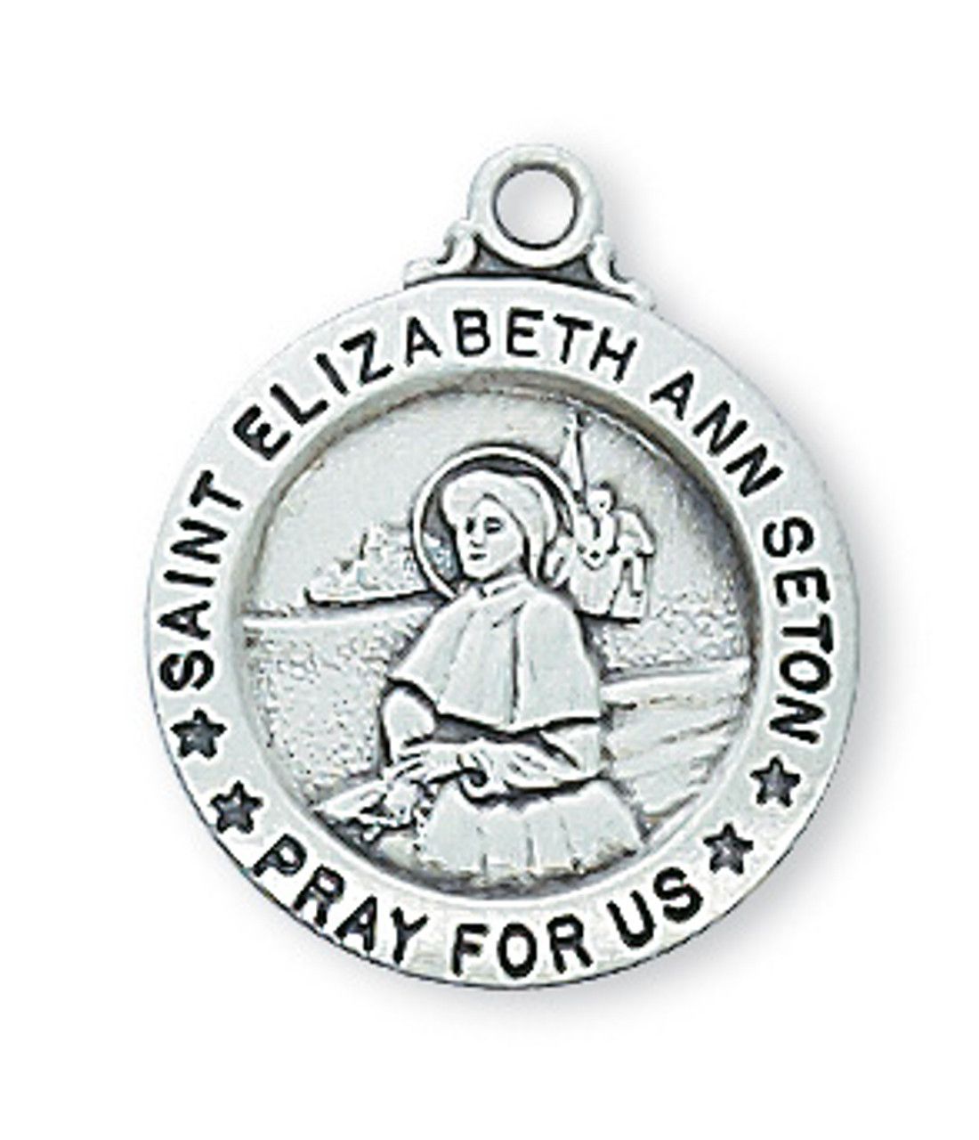 Sterling Silver St. Elizabeth Medal on 18&quot; Stainless Steel Chain