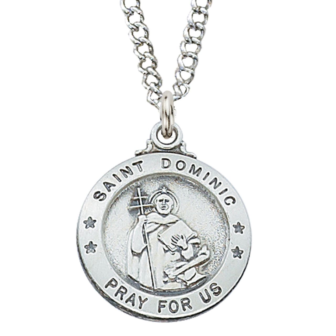 Sterling Silver St. Dominic Medal on 20&quot; Stainless Steel Chain