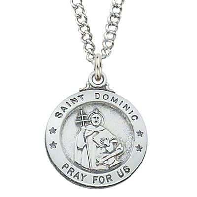Sterling Silver St. Dominic Medal on 20&quot; Stainless Steel Chain