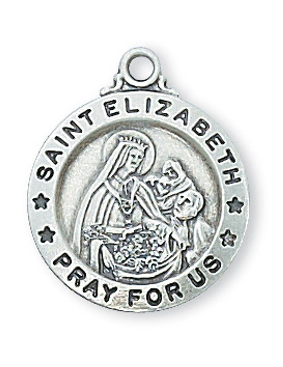 Sterling Silver St. Elizabeth Round Medal on 18&quot; Stainless Steel Chain