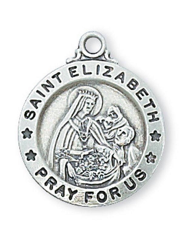 Sterling Silver St. Elizabeth Round Medal on 18&quot; Stainless Steel Chain