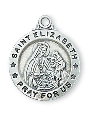 Sterling Silver St. Elizabeth Round Medal on 18&quot; Stainless Steel Chain