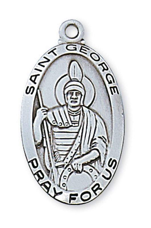 Sterling Silver St. George Medal on 24&quot; Stainless Steel Chain