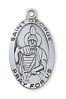 Sterling Silver St. George Medal on 24&quot; Stainless Steel Chain