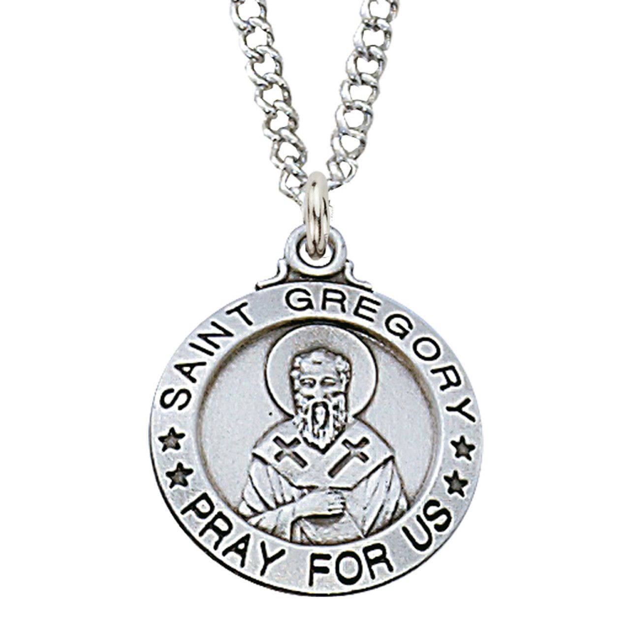 Sterling Silver St. Gregory Medal on 20&quot; Stainless Steel Chain