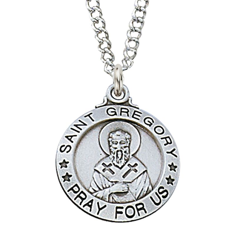 Sterling Silver St. Gregory Medal on 20&quot; Stainless Steel Chain