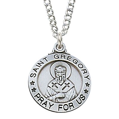 Sterling Silver St. Gregory Medal on 20&quot; Stainless Steel Chain