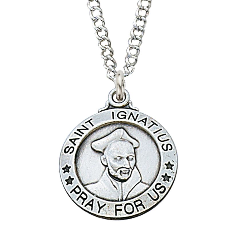 Sterling Silver St. Ignatius Medal on 20&quot; Stainless Steel Chain