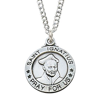 Sterling Silver St. Ignatius Medal on 20&quot; Stainless Steel Chain