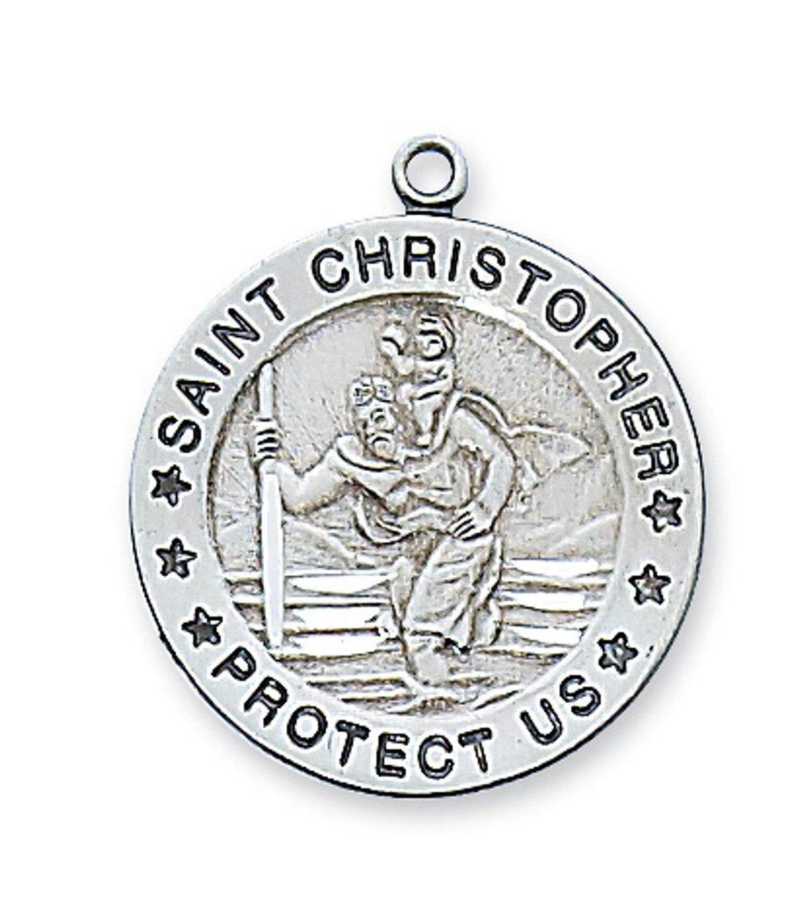 Sterling Silver St. Christopher  Medal on 24&quot; Stainless Steel Chain