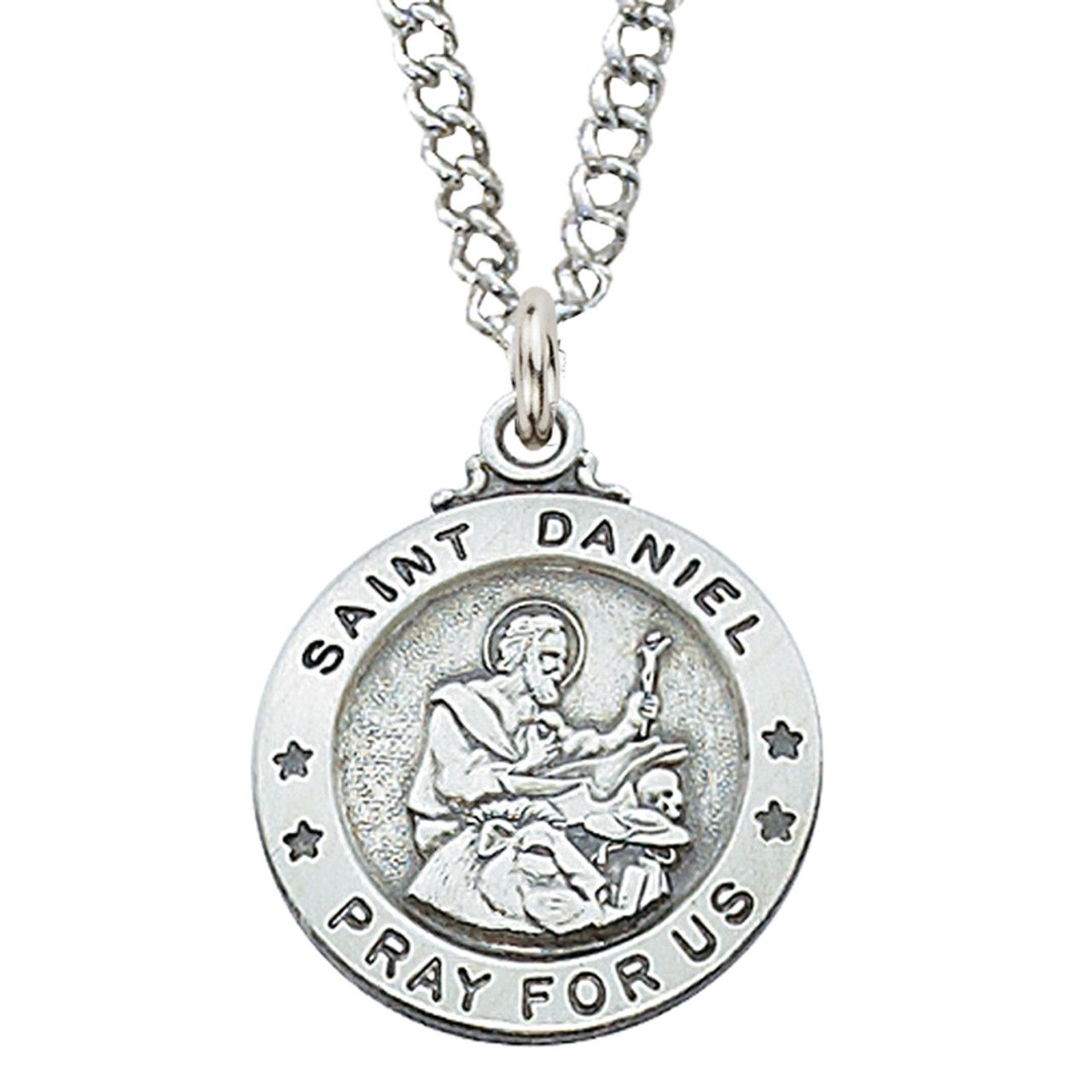 Sterling Silver St. Daniel Medal on 20&quot; Stainless Steel Chain