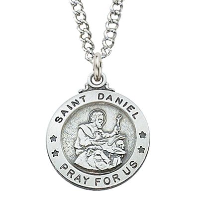 Sterling Silver St. Daniel Medal on 20&quot; Stainless Steel Chain