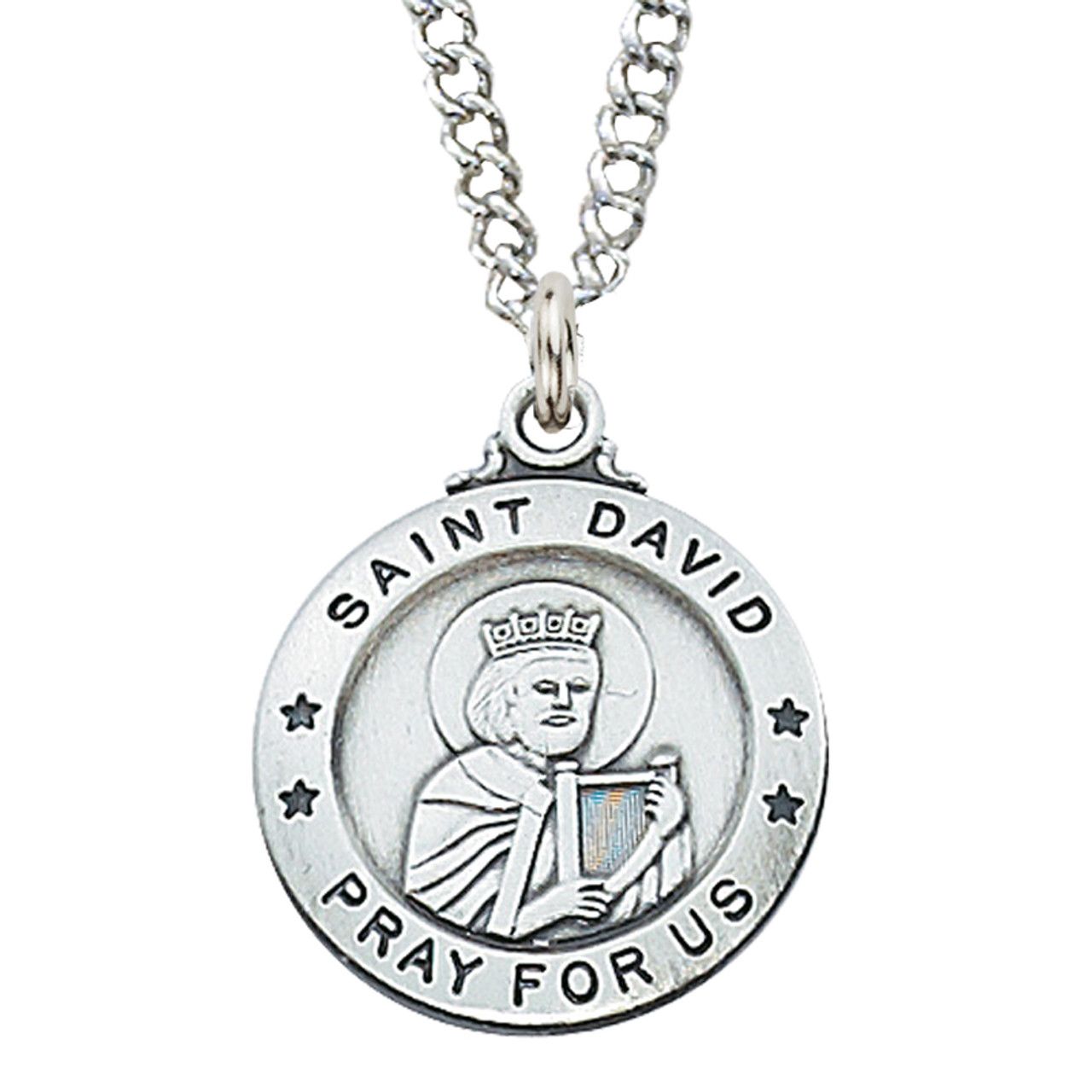 Sterling Silver St. David Medal on 20&quot; Stainless Steel Chain
