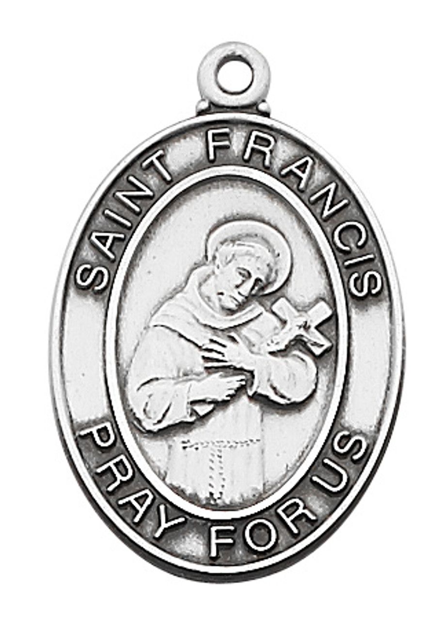 Sterling Silver St. Francis Medal on 24&quot; Stainless Steel Chain