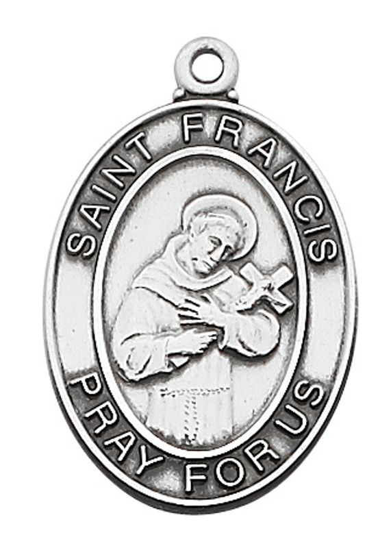 Sterling Silver St. Francis Medal on 24&quot; Stainless Steel Chain