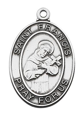 Sterling Silver St. Francis Medal on 24&quot; Stainless Steel Chain