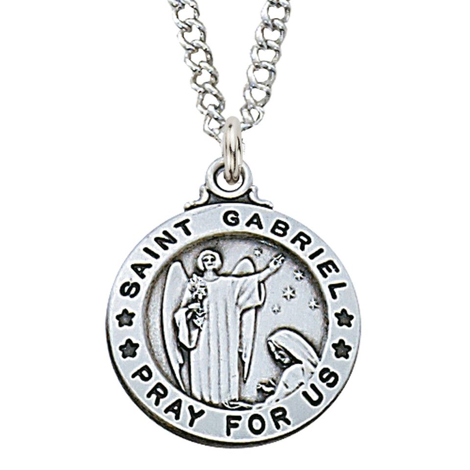 Sterling Silver St. Gabriel Medal on 20&quot; Stainless Steel Chain