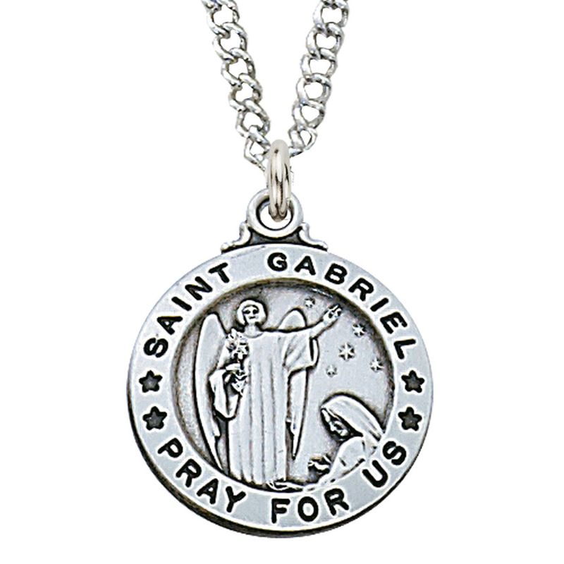 Sterling Silver St. Gabriel Medal on 20&quot; Stainless Steel Chain