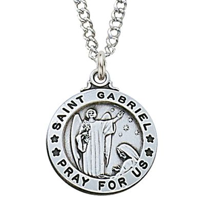 Sterling Silver St. Gabriel Medal on 20&quot; Stainless Steel Chain
