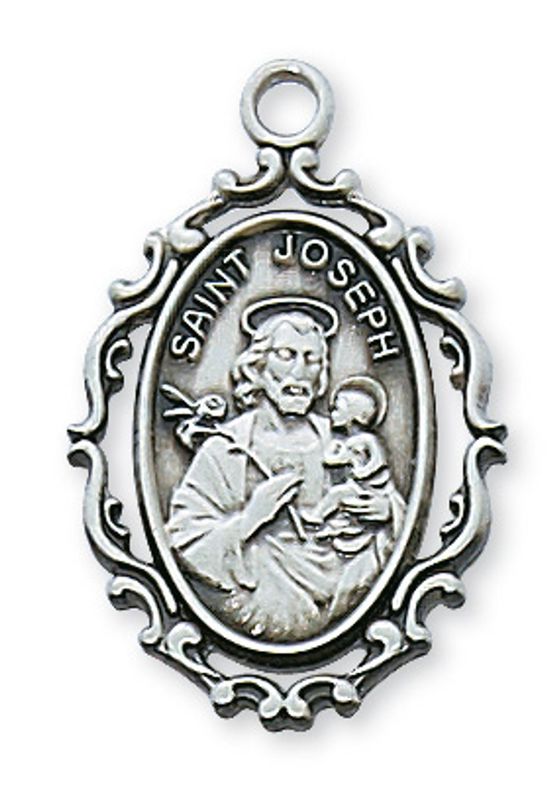 Sterling Silver St. Joseph Medal on 18&quot; Stainless Steel Chain