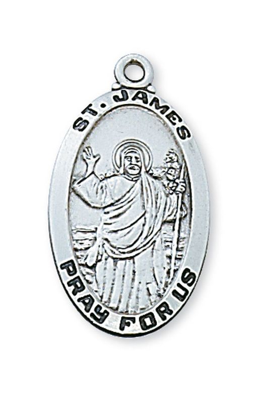 Sterling Silver St. James Medal on 24&quot; Stainless Steel Chain