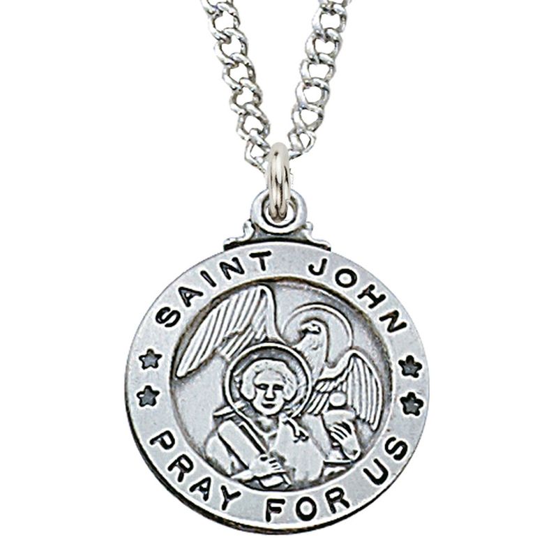 Sterling Silver St. John the Evangelist  Medal on 20&quot; Stainless Steel Chain