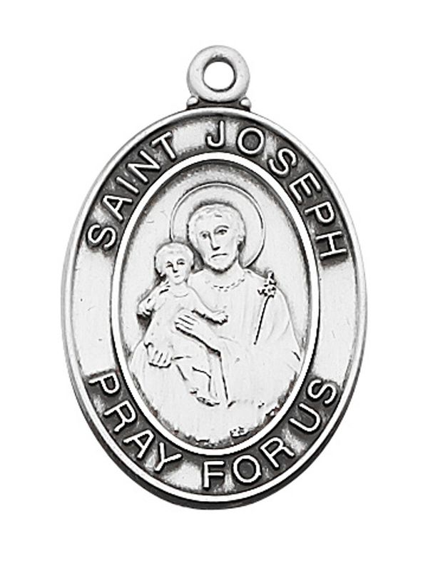 Sterling Silver St. Joseph Medal on 24&quot; Stainless Steel Chain
