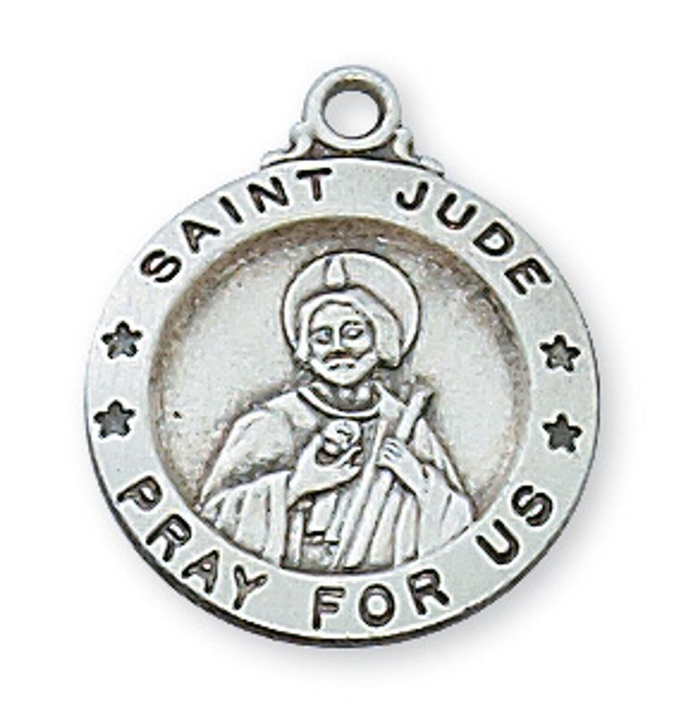 Sterling Silver St. Jude Round Medal on 18&quot; Stainless Steel Chain