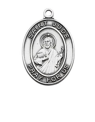 Sterling Silver St. Jude Oval Medal on 18&quot; Stainless Steel Chain