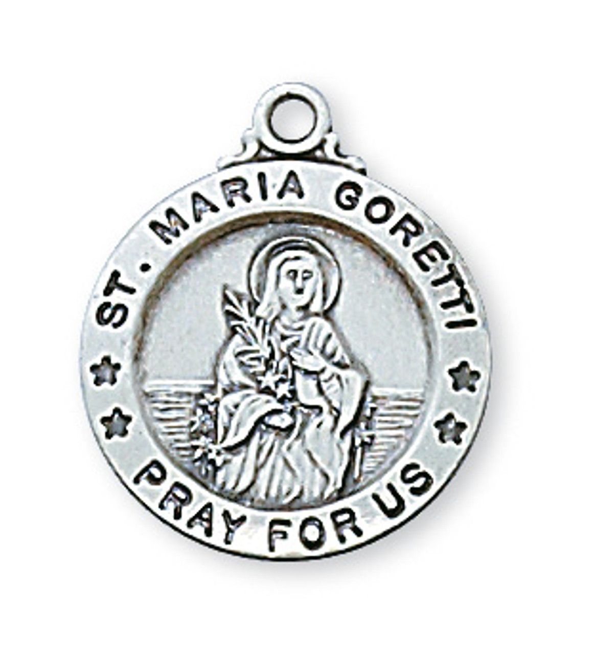 Sterling Silver St. Maria Goretti Medal on 18&quot; Stainless Steel Chain