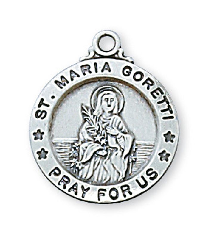 Sterling Silver St. Maria Goretti Medal on 18&quot; Stainless Steel Chain