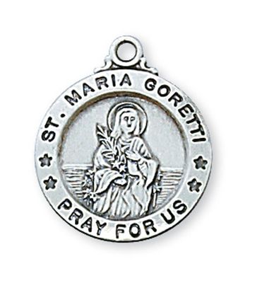 Sterling Silver St. Maria Goretti Medal on 18&quot; Stainless Steel Chain