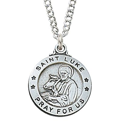Sterling Silver St. Luke Medal on 20&quot; Stainless Steel Chain