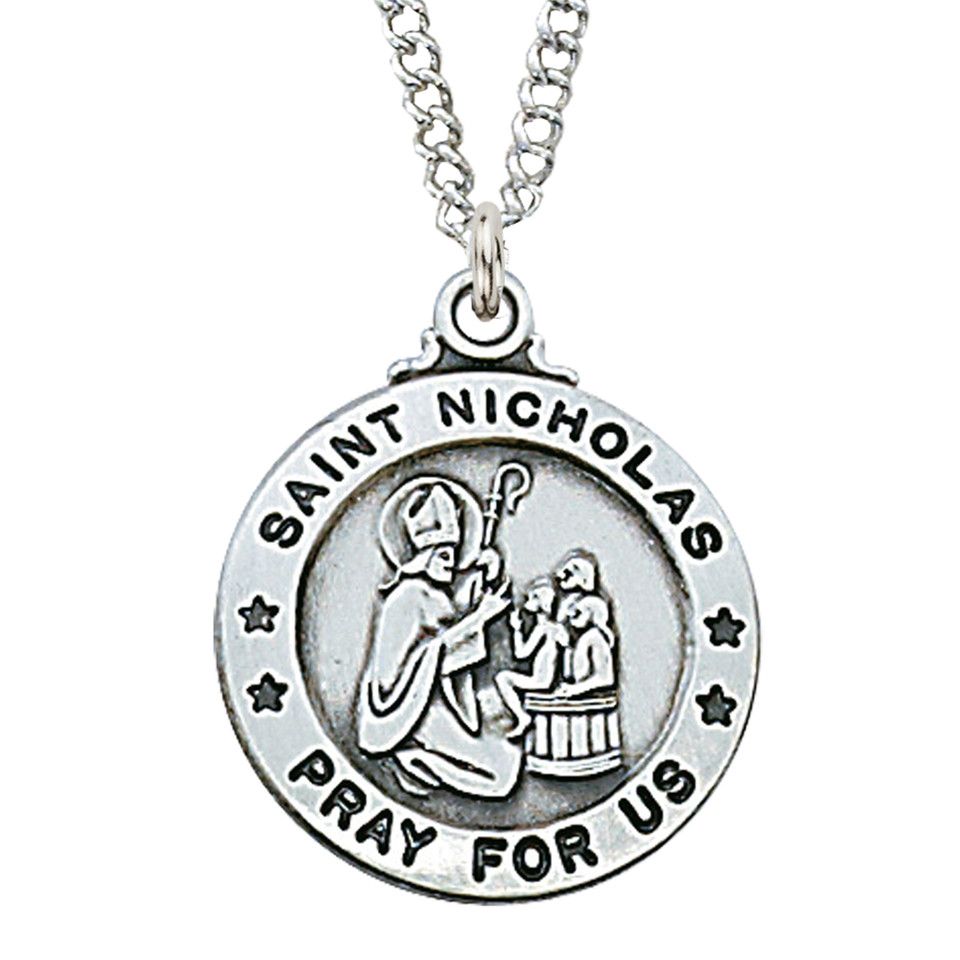 Sterling Silver St. Nicholas Medal on 20&quot; Stainless Steel Chain