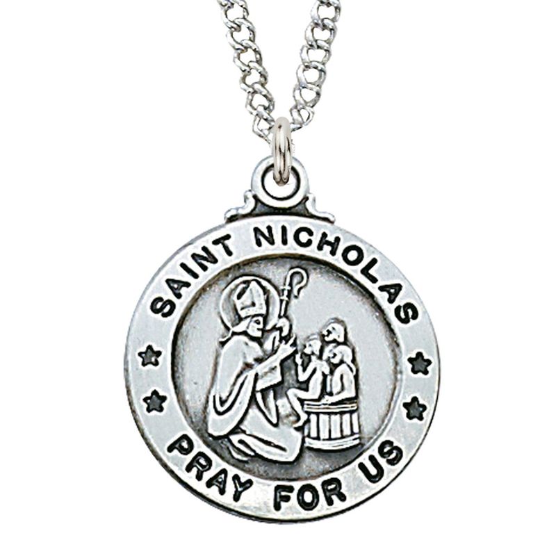 Sterling Silver St. Nicholas Medal on 20&quot; Stainless Steel Chain