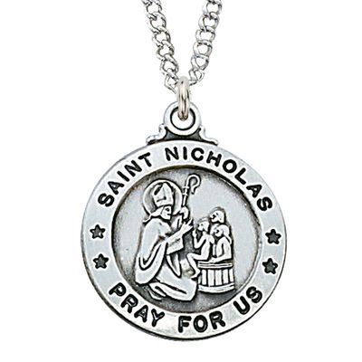 Sterling Silver St. Nicholas Medal on 20&quot; Stainless Steel Chain