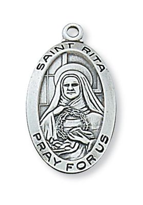 Sterling Silver St. Rita Medal on 18&quot; Stainless Steel Chain