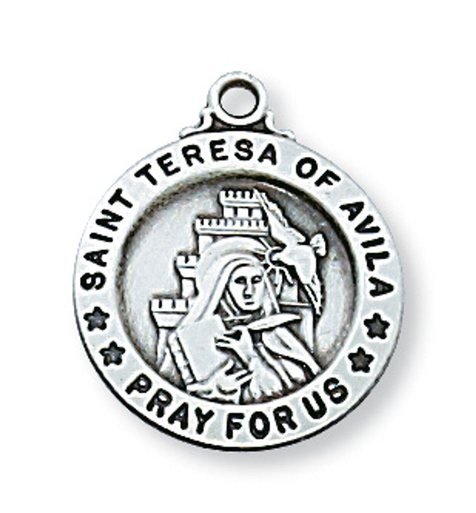Sterling Silver St. Teresa of Avila Medal on 18&quot; Stainless Steel Chain