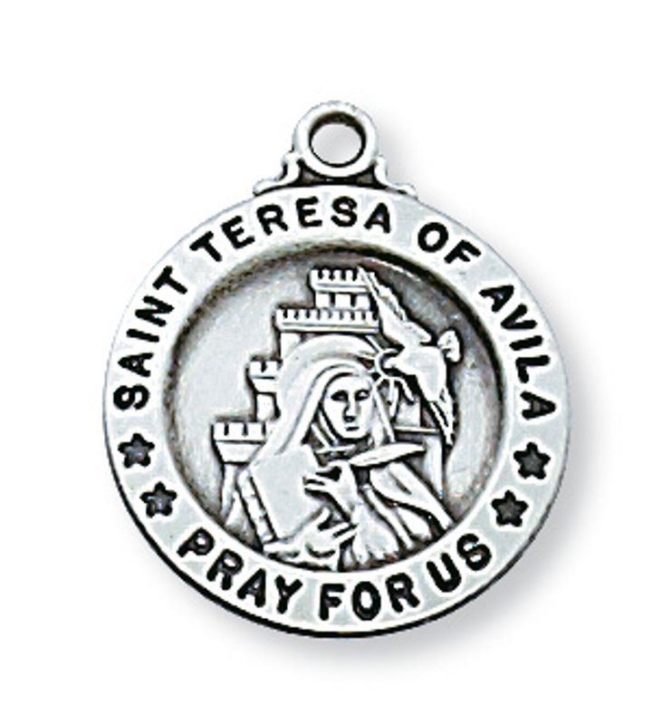Sterling Silver St. Teresa of Avila Medal on 18&quot; Stainless Steel Chain