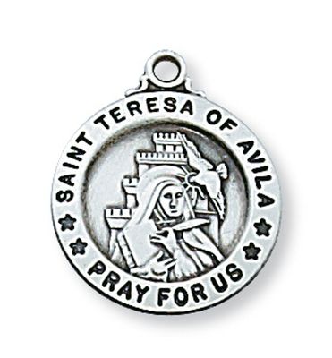Sterling Silver St. Teresa of Avila Medal on 18&quot; Stainless Steel Chain