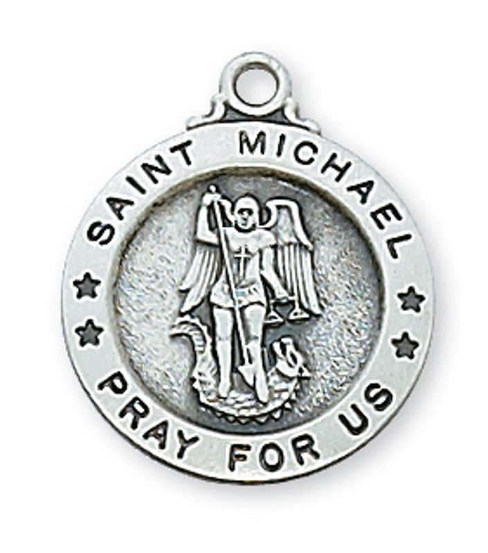 Sterling Silver St. Michael Round Medal on 18&quot; Stainless Steel Chain