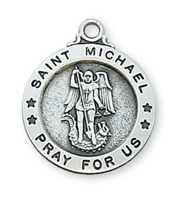 Sterling Silver St. Michael Round Medal on 18&quot; Stainless Steel Chain