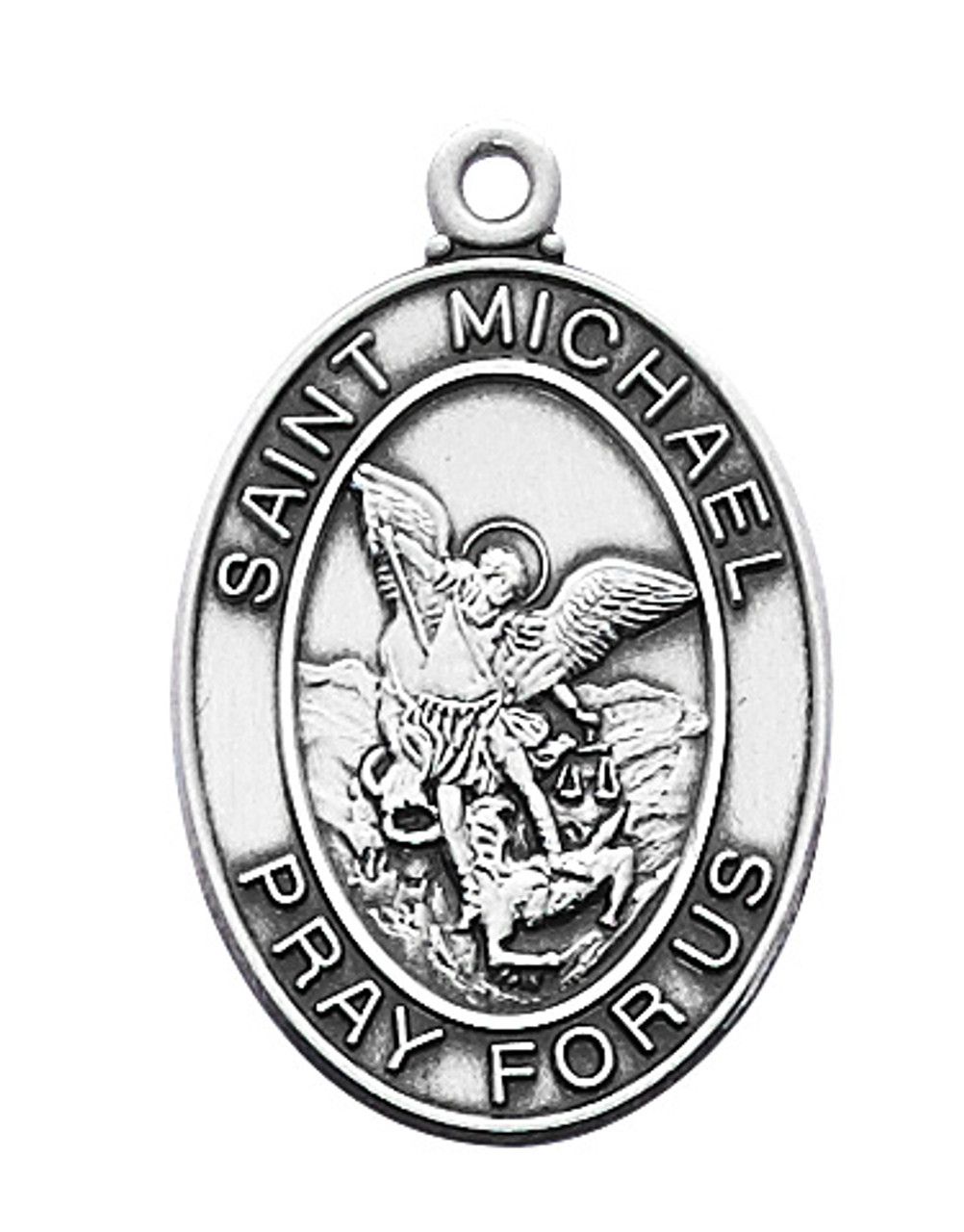 Sterling Silver St. Michael Oval Medal on 24&quot; Stainless Steel Chain