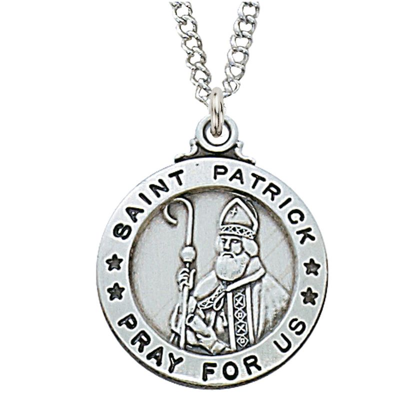Sterling Silver St. Patrick Medal on 20" Stainless Steel Chain