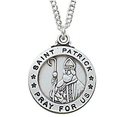 Sterling Silver St. Patrick Medal on 20&quot; Stainless Steel Chain