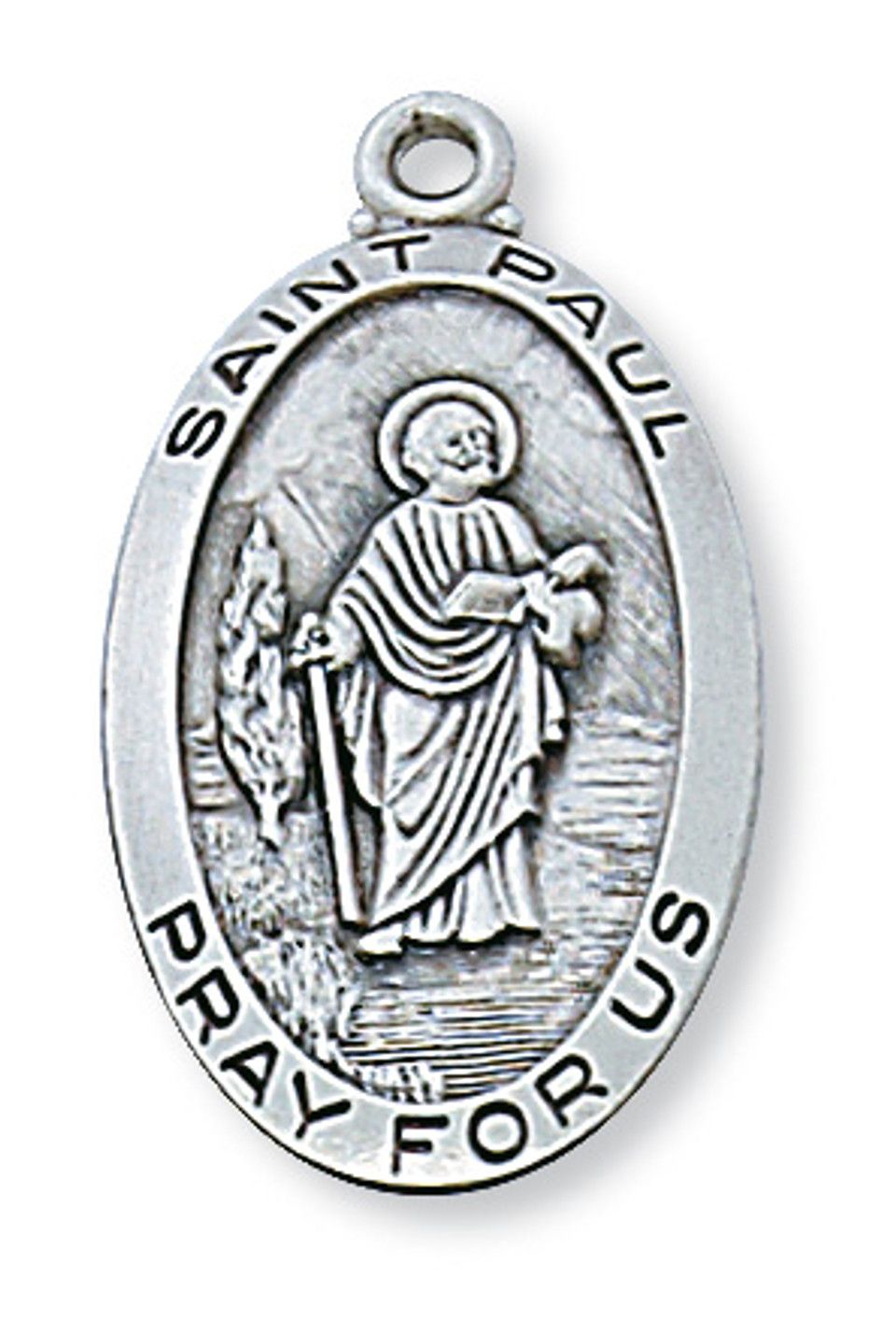 Sterling Silver St. Paul Medal on 24&quot; Stainless Steel Chain